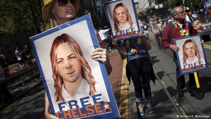 Manning supporters calling for her release during a gay pride parade in San Francisco