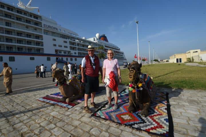 Tourists near the German-operated MS Europa cruise liner at La Goulette, a port on the northern edge of Tunis, the capital of Tunisia