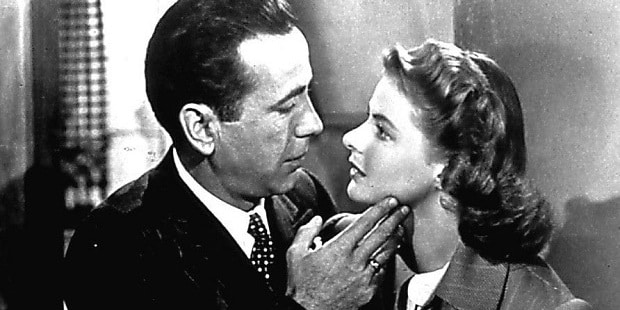 Humphrey Bogart and Ingrid Bergman in a scene from the classic movie Casablanca. 