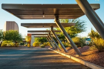 Solar Wing parking structure with electric vehicle charging
