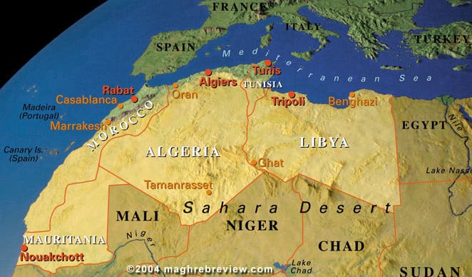  A map showing the five member countries of the Maghreb Arab Union 