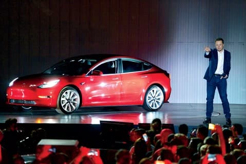 Elon Musk with the Tesla Model 3