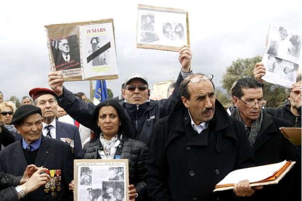 Photo taken during a demonstration by descendents of Harkis, in 2016 at Rivesaltes, against the commemoration of the Algerian war ceasefire on 19 March.