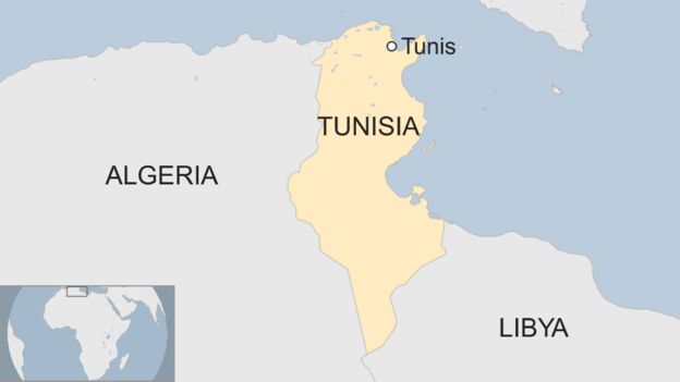 A map showing Tunis is Tunisia