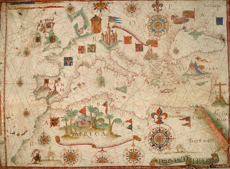A 16th century chart of Europe and North Africa. 